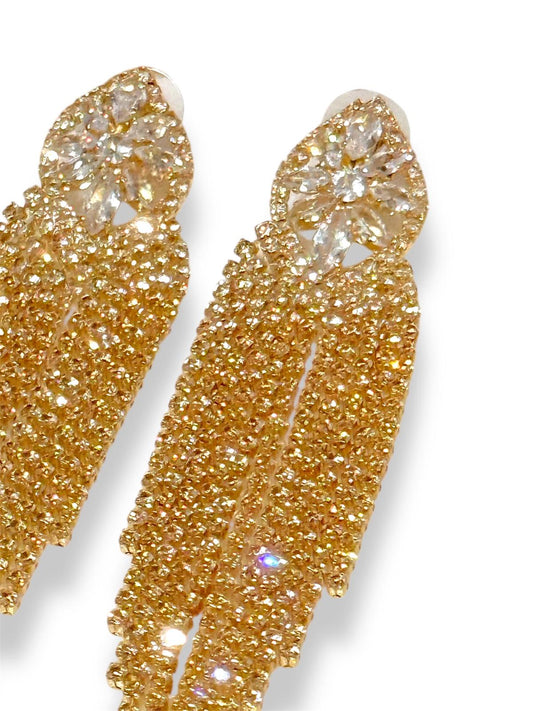 Pendientes Cascada de Cristales Dorados